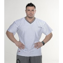 Çizgili V Yaka Tişört Big Sam 2698