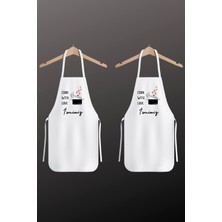 Çiftlere Özel Beyaz Kumaş Isim Yazılabilir Cook With Love Baskılı Ikili Mutfak Önlüğü