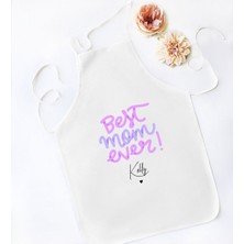 Mediterian Kişiye Özel Anneler Günü Temalı Beyaz Mutfak Önlüğü, Renkli ve Şık Tasarım