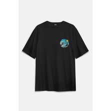Kendim Seçtim Starry Night Great Wave Hokusai Van Gogh Art Painting Sanat Minimal Baskılı Siyah Oversize T-Shirt