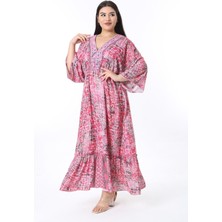 Kadın Büyük Beden Renkli Yakası Ytaş Detaylı Krep Şifon Elbise 65N38485