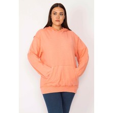 Kadın Turuncu Kapşonlu Kanguru Cepli Sweatshirt 65N29634