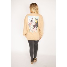 Kadın Camel Içi Şardonlu 3 Iplik Kumaş Sırtı Dijital Baskılı Sweatshirt 65N35082