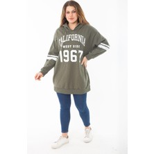 Kadın Büyük Beden Haki Içi Şardonlu Üç Iplik Kapşonlu Sweatshirt 65N37290