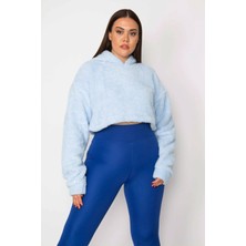 Kadın Mavi Kapşonlu Polar Sweatshirt 65N29622