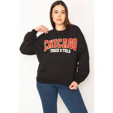 Kadın Siyah Nakış Detaylı Ribanalı Sweatshirt 65N31390
