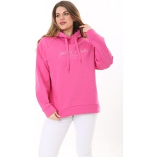 Kadın Büyük Beden Bebe Mavisi Içi Şardonlu 3 Iplik Kumaş Kapşonlu Sweatshirt 65N37575