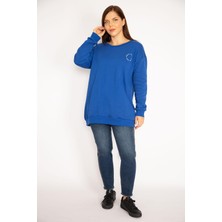 Kadın Saks Büyük Beden 3 Iplik Içi Şardonlu Sweatshirt 65N35609