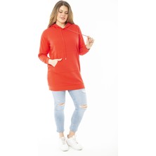 Kadın Büyük Beden Kırmızı Içi Şardonlu Iki Iplik Kapşonlu Sweatshirt 65N37160