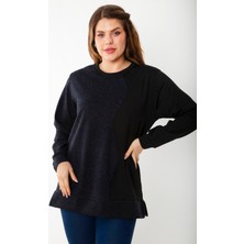 Kadın Büyük Beden Hardal Dueble Face Kumaş Renk Kombinli Sweatshirt 65N37124
