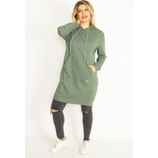 Kadın Yeşil Kapşonlu Kanguru Cepli Uzun Sweatshirt 65N35070