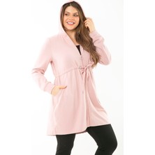 Kadın Büyük Beden Pembe Kapşonlu Belden Büzgü Bağcıklı Sweatshirt 65N37119