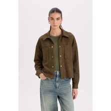 DeFacto Crop Çıtçıtlı Cepli Süet Gömlek Ceket B2983AX24WN