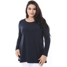 Kadın Büyük Beden Lacivert Bisiklet Yakalı Sweatshirt 65N38539