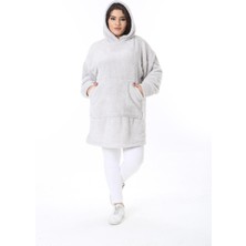 Kadın Büyük Beden Gri Kapşonlu Peluş Sweatshirt 65N38573