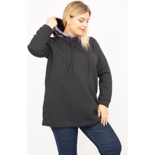 Kadın Füme Büyük Beden 3 Iplik Içi Şardonlu Kapşonlu Sweatshirt 65N35750