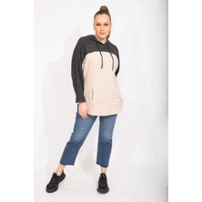 Kadın Gri Rahat Kesim Yumoş Kumaş Kapşonlu Cepli Sweatshirt 65N35488