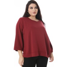 Kadın Büyük Beden Bordo Bisiklet Yakalı Sweatshirt 65N38539