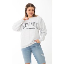 Kadın Büyük Beden Gri Içi Şardonlu  Nakış Baskı Detaylı Swatshirt 65N37010