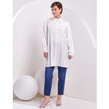 Kayra Inci Işlemeli Jakarlı Tunik-Ekru