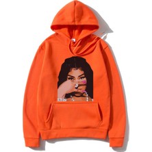 Rapçi Nicki Minaj Yüz Grafik Baskılı Kapüşonlu  KA788