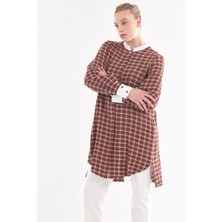 Kayra Sırtı Pileli Ekoseli Tunik-Kahve-Beyaz