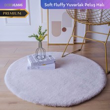 Dore Kumaş Soft Fluffy Tavşan Tüyü Yuvarlak Peluş Halı  Premium Kalite Süet Taban