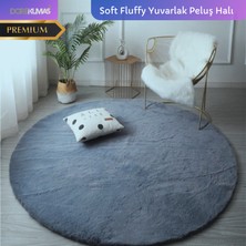 Dore Kumaş Soft Fluffy Tavşan Tüyü Yuvarlak Peluş Halı  Premium Kalite Süet Taban