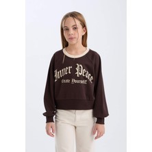 DeFacto Kız Çocuk Relax Fit Bisiklet Yaka Baskılı İçi Yumuşak Tüylü Sweatshirt D7042A824WN