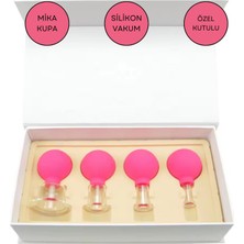 Mika Silikon Vakumlu Yüz Masaj Kupası 4'lü Set Gül Pembe Renk