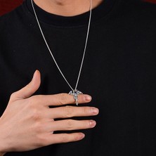 Ebrar Silver Gümüş Kılıçlı Ejderha Kolye 925 Ayar Gümüş Ejderha & Kılıç Figürlü Erkek Kolye