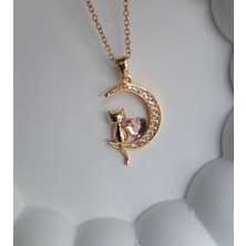 Myra Premium Çelik Kolye Kedi Kalp ve Ay Temalı