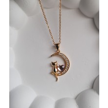 Myra Premium Çelik Kolye Kedi Kalp ve Ay Temalı