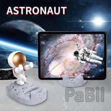 Pabil Astronot Aksiyon Figürlü Telefon ve Tablet Standı - Kutulu Hediyelik 11 cm - Gümüş