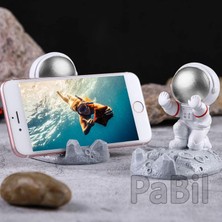 Pabil Astronot Aksiyon Figürlü Telefon ve Tablet Standı - Kutulu Hediyelik 11 cm - Gümüş