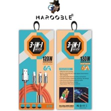 MAROOBLE 3in1 Süper Hızlı 120W 6A Şarj Kablosu Type-C-Micro Usb-Lightning
