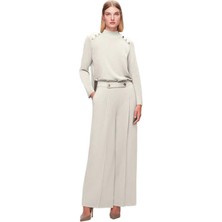 Miss Dalida Ekru Düğme Detaylı Bol Paça Pantolon T25K-7010