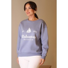 Bisiklet Yaka Mavi Kadın Sweatshirt  W0011203-2K5