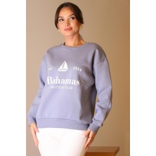 Bisiklet Yaka Mavi Kadın Sweatshirt  W0011203-2K5