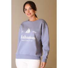 Bisiklet Yaka Mavi Kadın Sweatshirt  W0011203-2K5