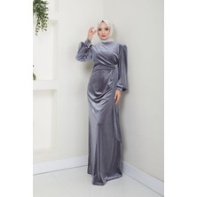 Kadın Giyim Moda Abiye Tesettür Kadife Elbise 2768