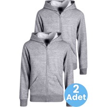 Uniquetrenders Çocuk Unisex Pamuklu Kapüşonlu Fermuarlı Sweatshirt 2'li Set