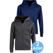 Uniquetrenders Çocuk Unisex Pamuklu Kapüşonlu Fermuarlı Sweatshirt 2'li Set