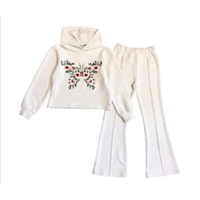 Kız Çocuk Yumuşak Kumaş Kelebek Nakışlı Triko Takım