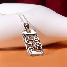 Ebrar Silver Gümüş Çark Figürlü Künye Kolye 925 Ayar Gümüş Dişli Figürlü Erkek Künye