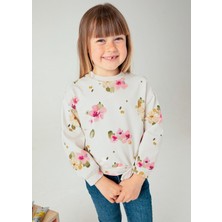 Kız Çocuk Çiçekli Sweatshirt Krem