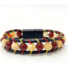 Yıldız Doğal Taş Sertifikalı Gs Kalın Deri Doğal Taş Bileklik Kilit Kapama Kalsit ve Akik Taşı