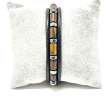 Yıldız Doğal Taş Sertifikalı Silindir Kaplan Gözü ve Hematit Doğal Taş Erkek Bileklik Mıknatıslı Kilit