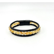 Yıldız Doğal Taş Sertifikalı Sitrin Doğal Taş Erkek Bileklik Mıknatıslı Kilit