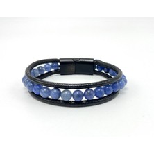 Yıldız Doğal Taş Sertifikalı Sodalit Doğal Taş Erkek Bileklik Mıknatıslı Kilit